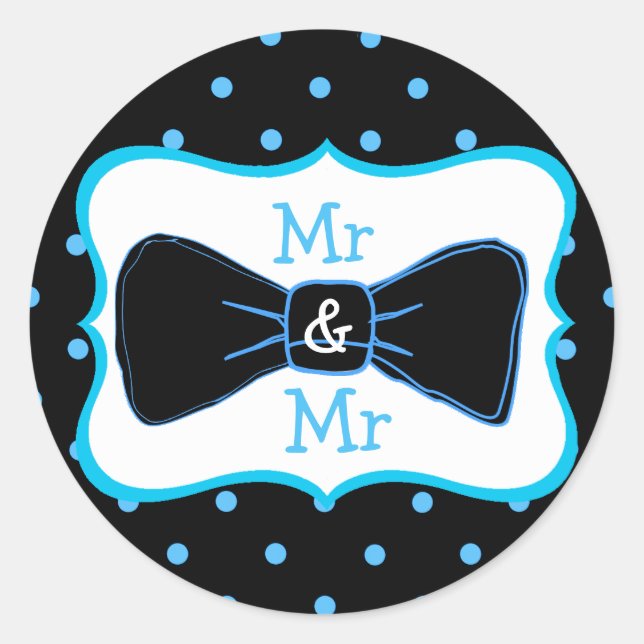 Mr & Mr Black Blue Bowtie Wedding Stickers (Front)