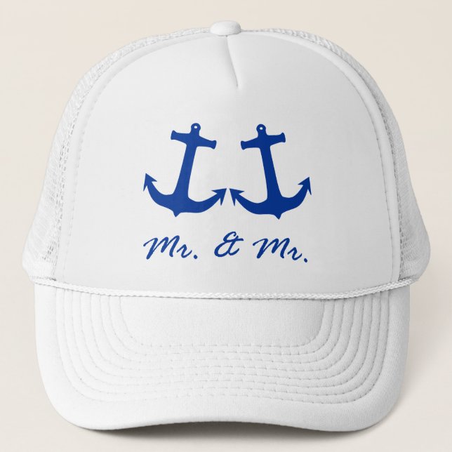 MR & MR BLUE ANCHORS GAY MARRIAGE HAT (Front)