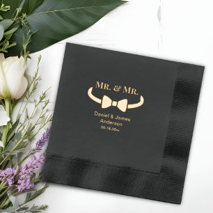 Mr. & Mr. Custom Wedding Bowtie Foil Napkins