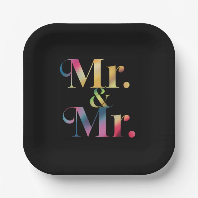 Mr. & Mr. Gay Bachelor Party Gay Marriage  Paper Plate (Front)