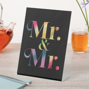 Mr. & Mr. Gay Bachelor Party Gay Marriage  Pedestal Sign