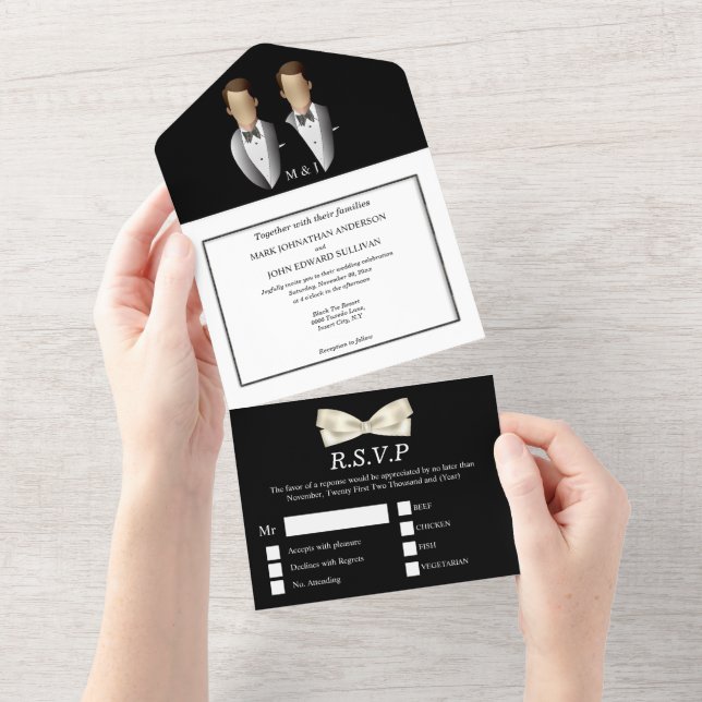 Mr | Mr Gay couple male wedding photo black All In One Invitation (Tearaway)