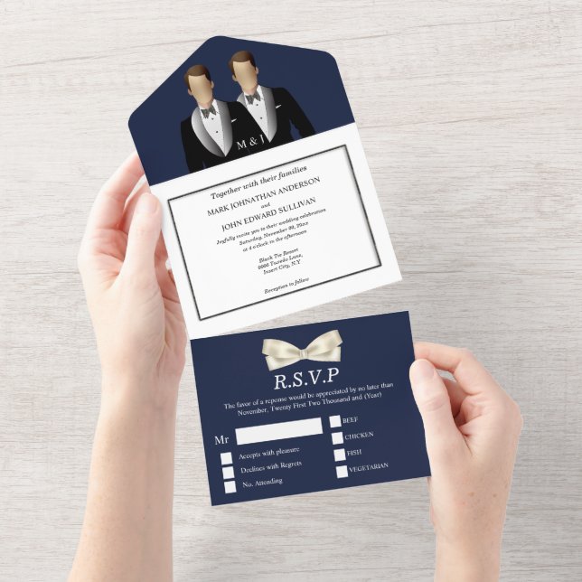 Mr | Mr Gay couple male wedding photo blue All In One Invitation (Tearaway)