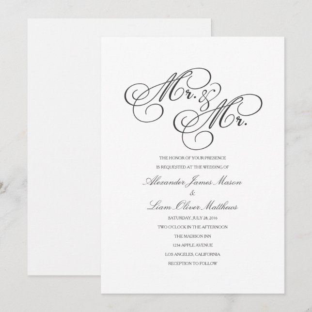 Mr. & Mr. | Gay Wedding Invitation (Front/Back)
