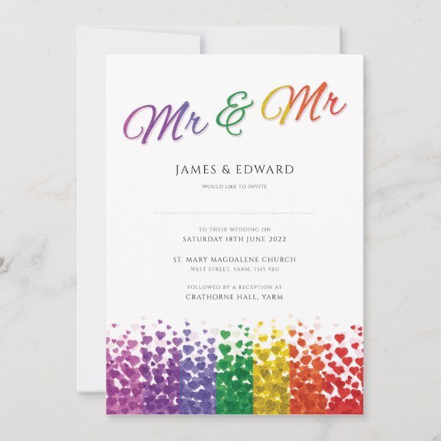 Mr & Mr Gay Wedding Invitation Pride Rainbow (Front)