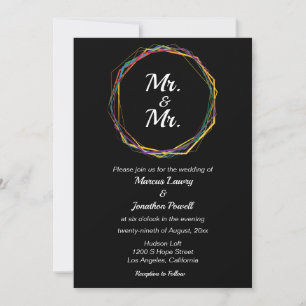 Mr. & Mr. Gay Wedding Invitation Rainbow Black