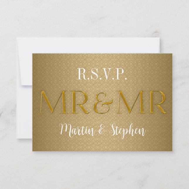 Mr & Mr Gay Wedding RSVP in Gold (Front)