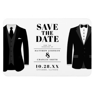 Mr. & Mr. Modern Black Wedding Tux - Save the Date Magnet