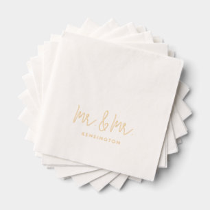 Mr & Mr Modern Script Custom Name Wedding Gold Foil Napkins