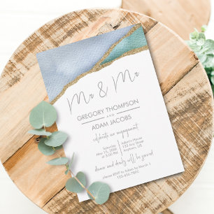 Mr Mr Modern Watercolor Gold Glitter Engagement Invitation