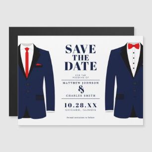 Mr. & Mr. Modern Wedding Navy Tux - Save the Date Magnetic Invitation