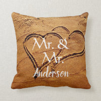 Mr. & Mr. name two hearts in sand gay wedding