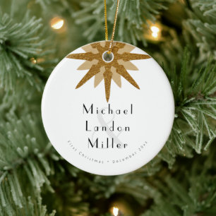 Mr + Mr Newlywed 1st Christmas Art Deco Snowflake Ceramic Tree Decoration