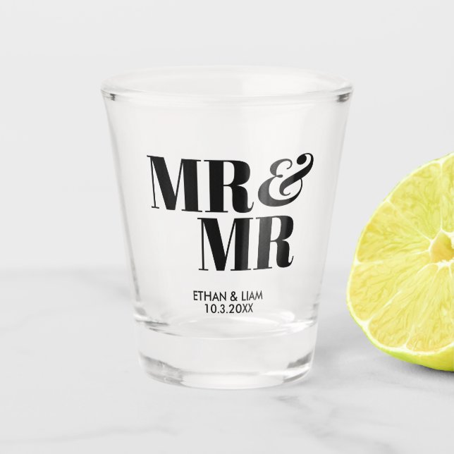 Mr & Mr Personalised Wedding Shot Glass Favour Gif (Front)
