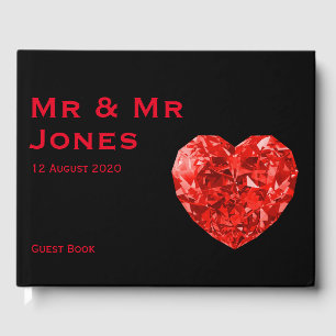 Mr & Mr Red Heart Wedding Guest Book (Custom)