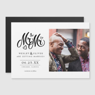 Mr. & Mr. Script - Save the Date with Photo Magnetic Invitation
