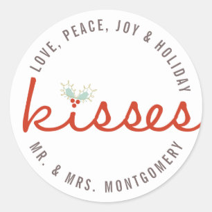 Mr & Mrs 1st Christmas Mistletoes Holiday Wedding Classic Round Sticker