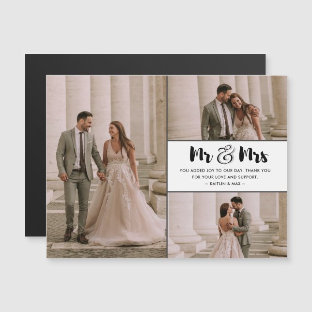 Mr Mrs 3 Photo Wedding Thank You  (Front/Back)