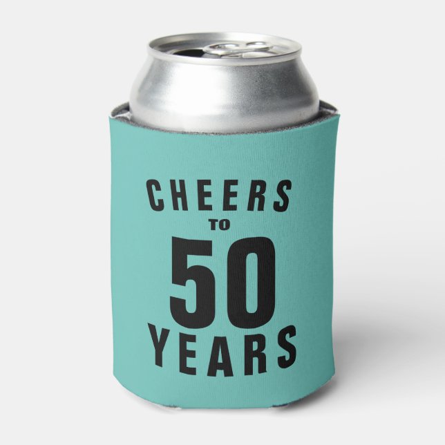 Mr & Mrs 50th wedding anniversary teal can coolers (Can Front)