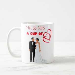'Mr & Mrs A Cup Of Love' Two Red Heart design Mug 