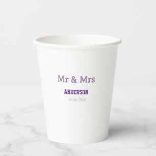 Mr & Mrs add family name date simple stylish moder Paper Cups