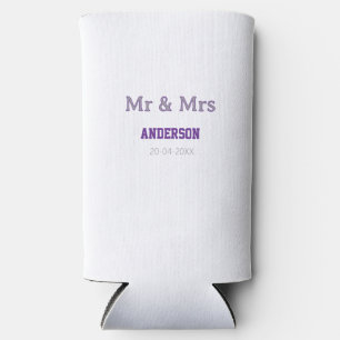 Mr & Mrs add family name date simple stylish moder Seltzer Can Cooler