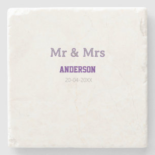 Mr & Mrs add family name date simple stylish moder Stone Coaster