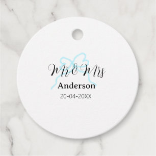 Mr & Mrs add family name date year wedding bow Favour Tags