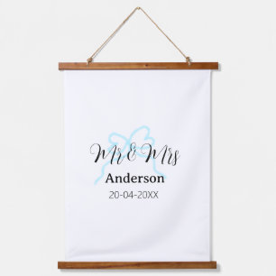 Mr & Mrs add family name date year wedding bow Hanging Tapestry