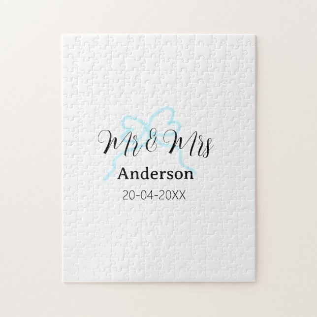 Mr & Mrs add family name date year wedding bow Jigsaw Puzzle (Vertical)