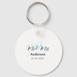 Mr & Mrs add family name date year wedding bow Key Ring