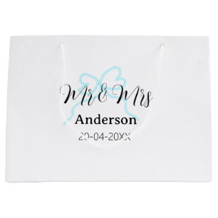 Mr & Mrs add family name date year wedding bow Large Gift Bag