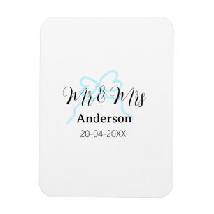Mr & Mrs add family name date year wedding bow Magnet