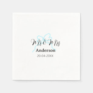 Mr & Mrs add family name date year wedding bow Napkin