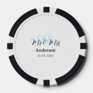 Mr & Mrs add family name date year wedding bow Poker Chips