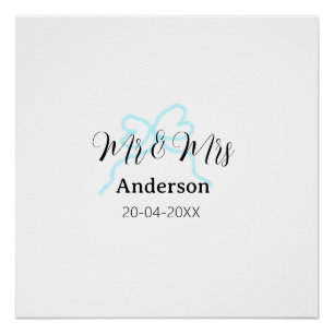 Mr & Mrs add family name date year wedding bow Poster