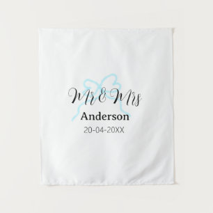 Mr & Mrs add family name date year wedding bow Tapestry