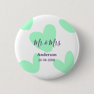 Mr & Mrs add family name date year wedding favor 6 Cm Round Badge