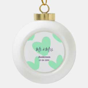 Mr & Mrs add family name date year wedding favor Ceramic Ball Christmas Ornament