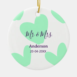 Mr & Mrs add family name date year wedding favor  Ceramic Tree Decoration