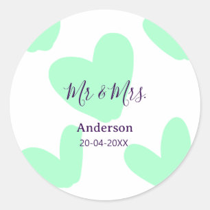 Mr & Mrs add family name date year wedding favor Classic Round Sticker