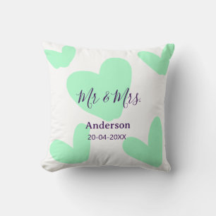 Mr & Mrs add family name date year wedding favor Cushion