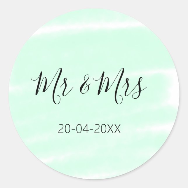 Mr & Mrs add family name date year wedding favor g Classic Round Sticker (Front)
