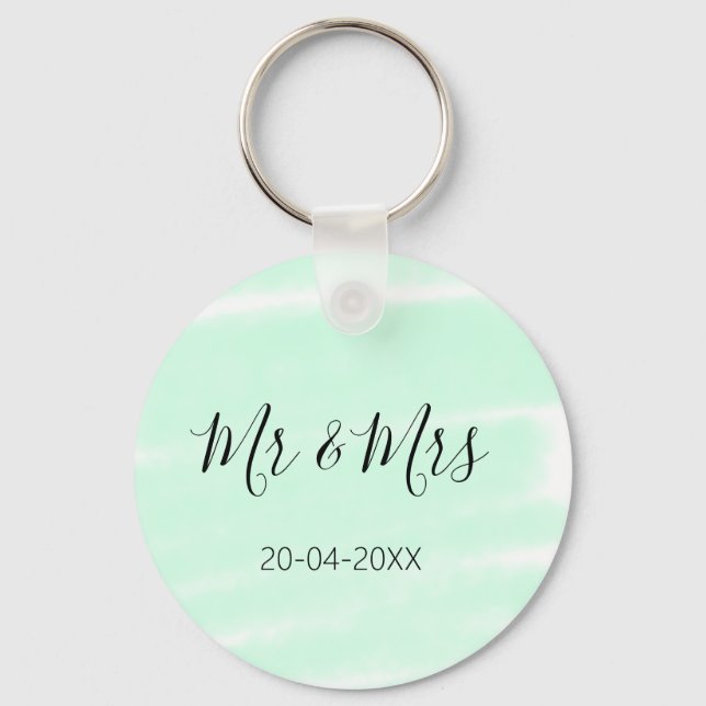 Mr & Mrs add family name date year wedding favor g Key Ring (Front)