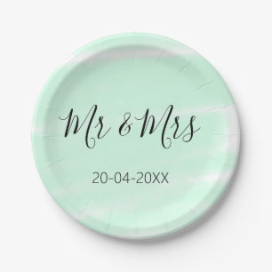 Mr & Mrs add family name date year wedding favor g Paper Plate