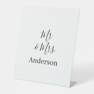 Mr & Mrs add family name date year wedding favor g Pedestal Sign