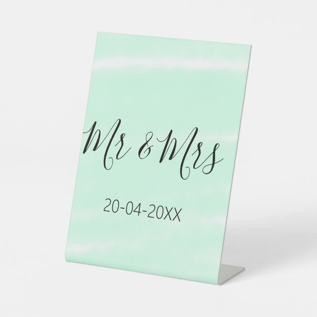 Mr & Mrs add family name date year wedding favor g Pedestal Sign (Front)