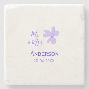 Mr & Mrs add family name date year wedding favor g Stone Coaster