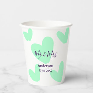 Mr & Mrs add family name date year wedding favor Paper Cups