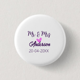 Mr & Mrs add family name date year wedding favour 3 Cm Round Badge
